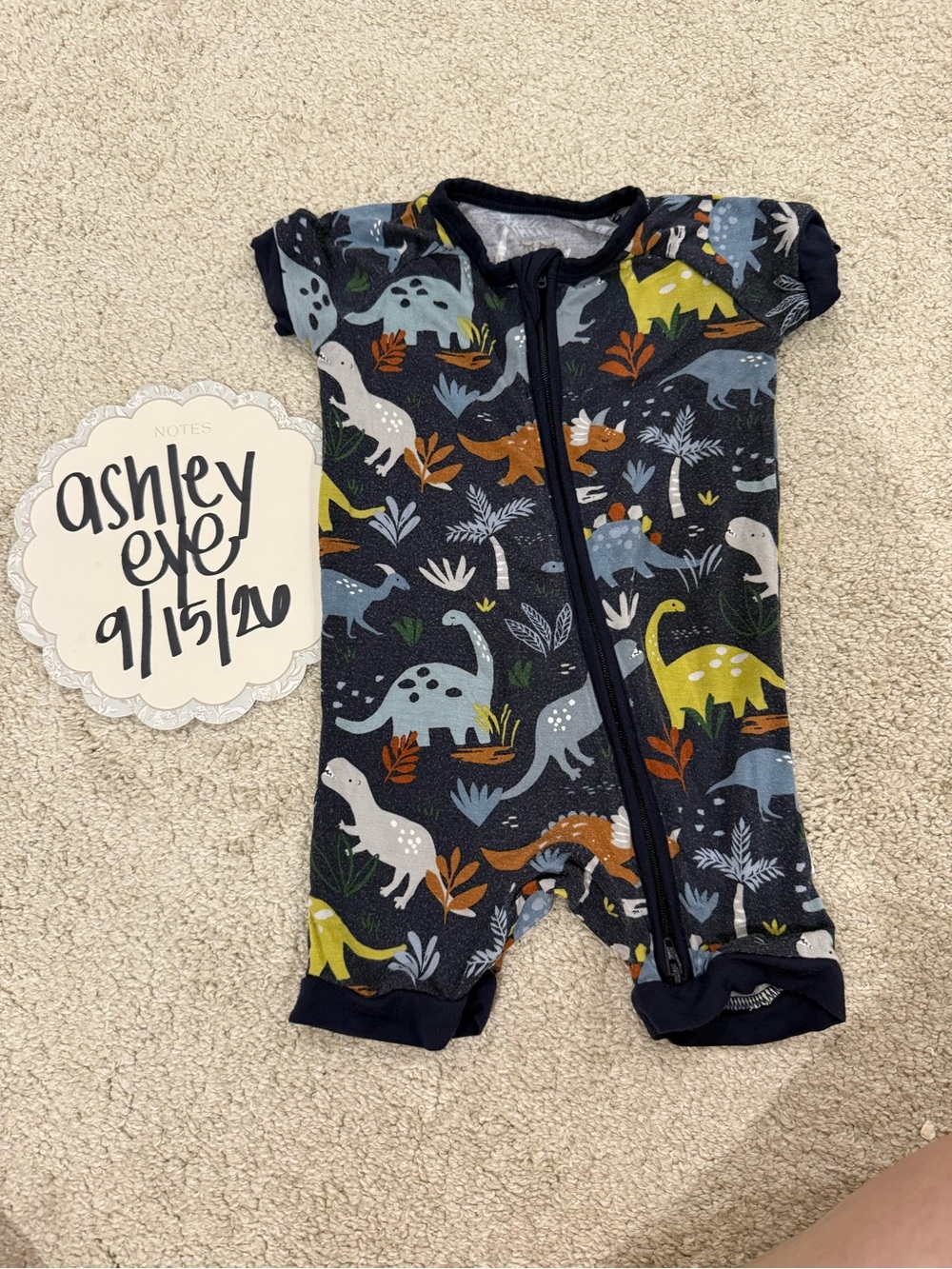 Little Sleepies Navy Dinosaur Zip Short-Sleeve One-Piece
